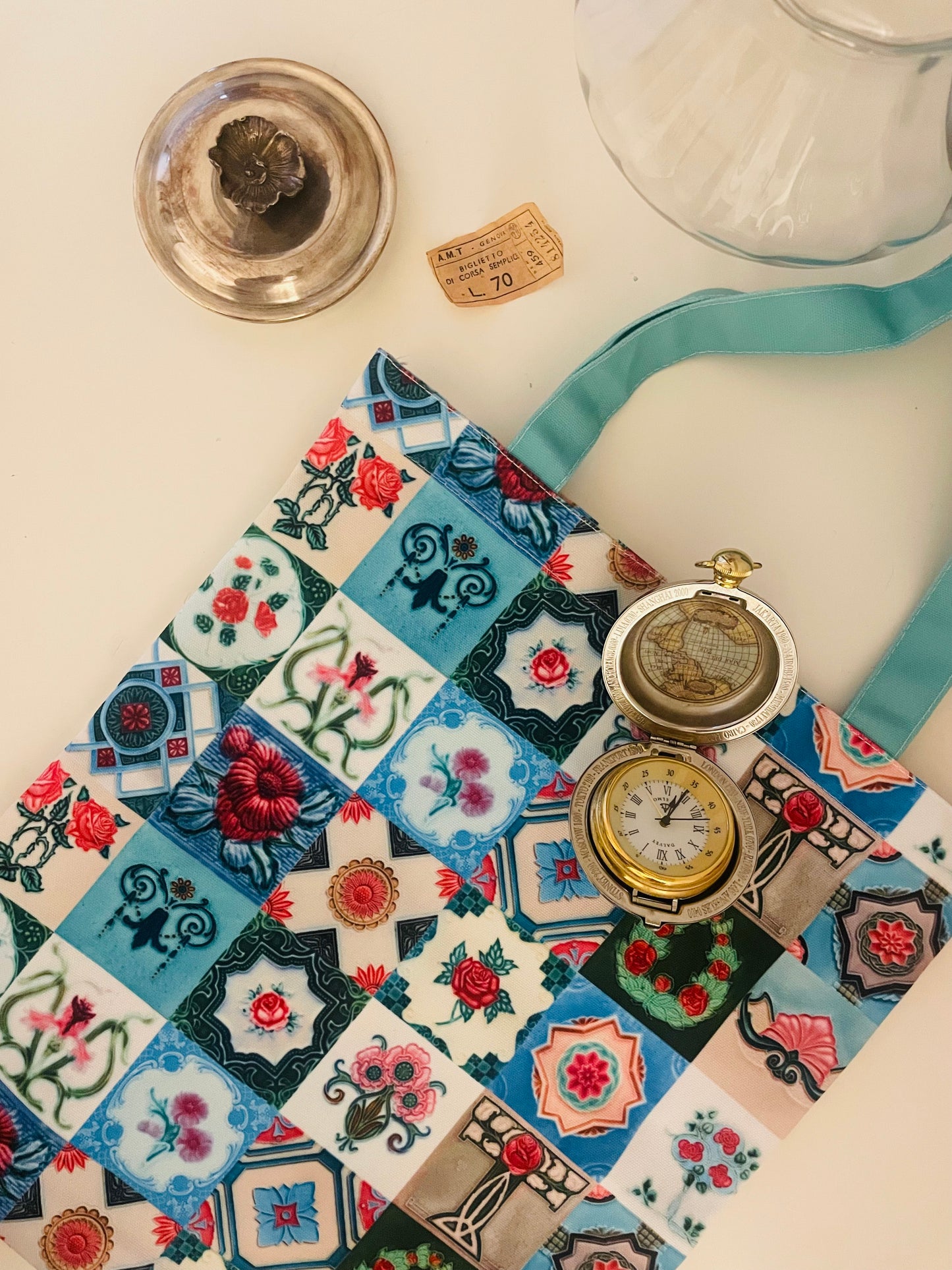Singapore Souvenir - Peranakan Tiles Petite Tote Vintage Table Flatlay