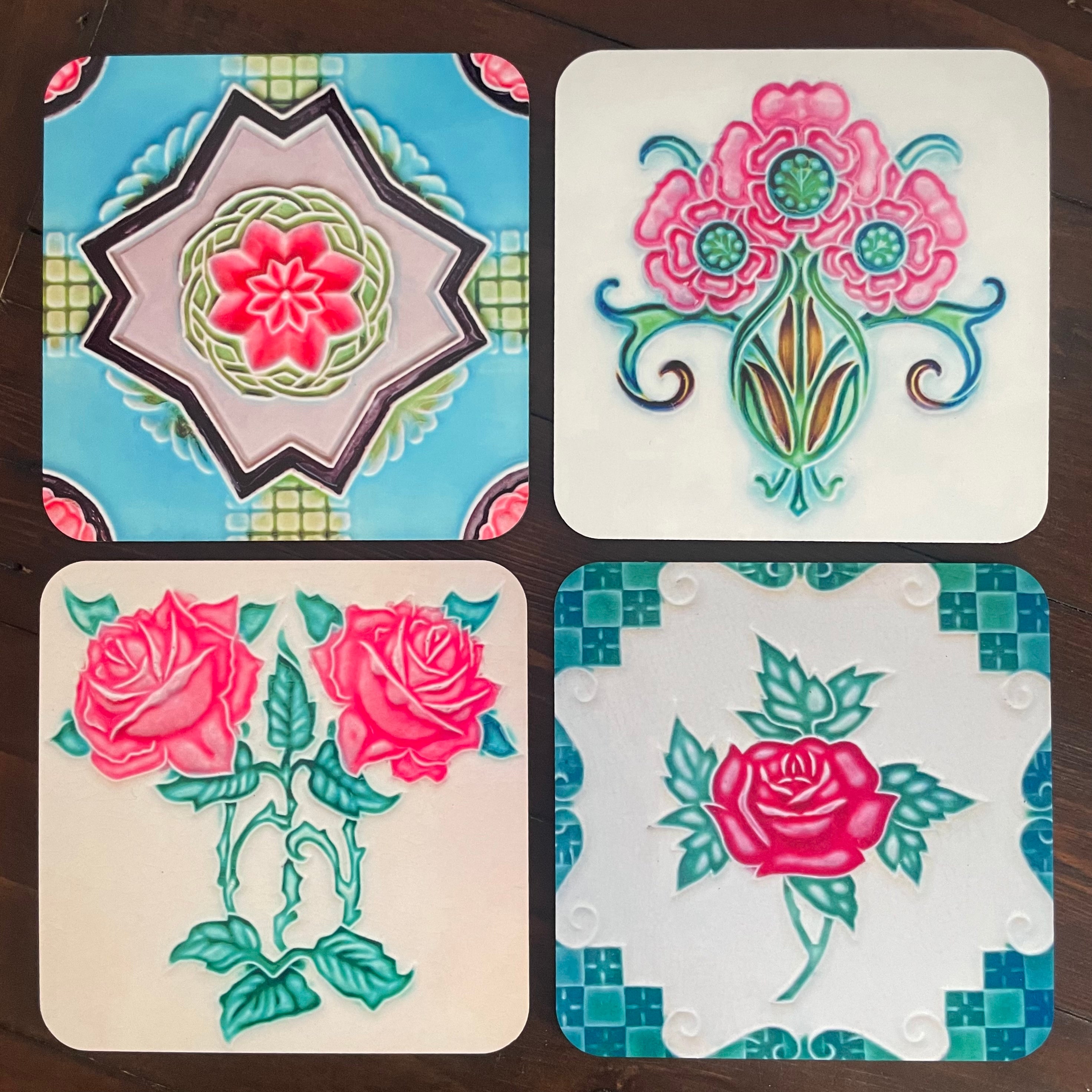 Peranakan Tile Motifs Coaster Set The Crimson Atelier