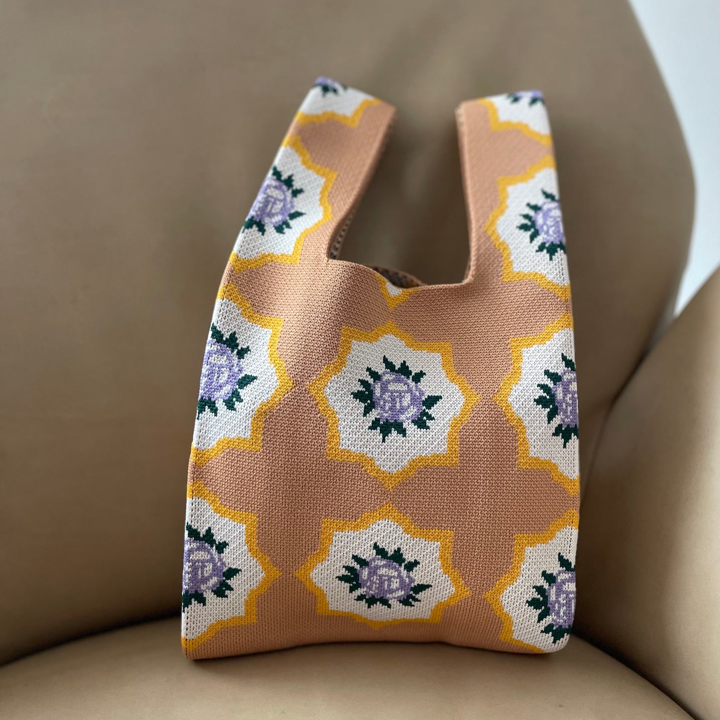 Peranakan Tile Knit Tote (Mustard)