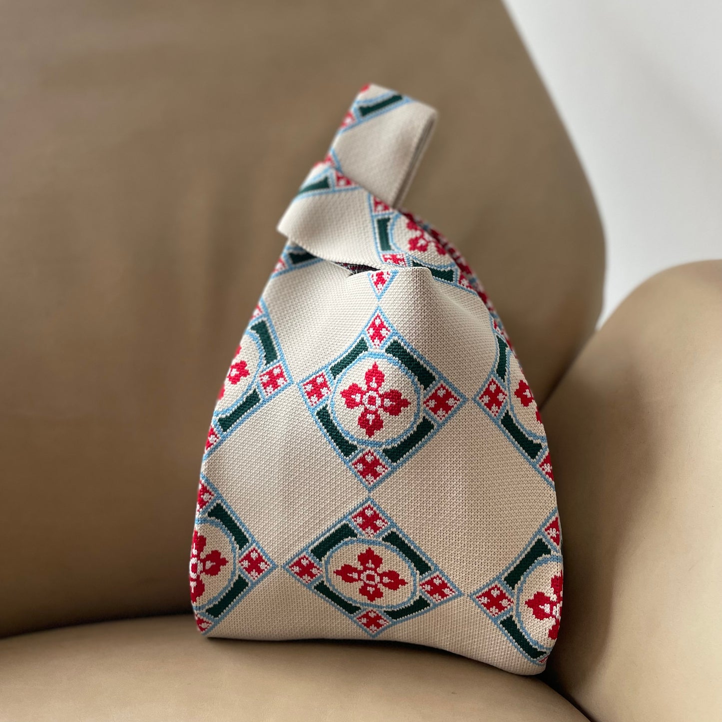 Peranakan Diamond Knit Bag knotted
