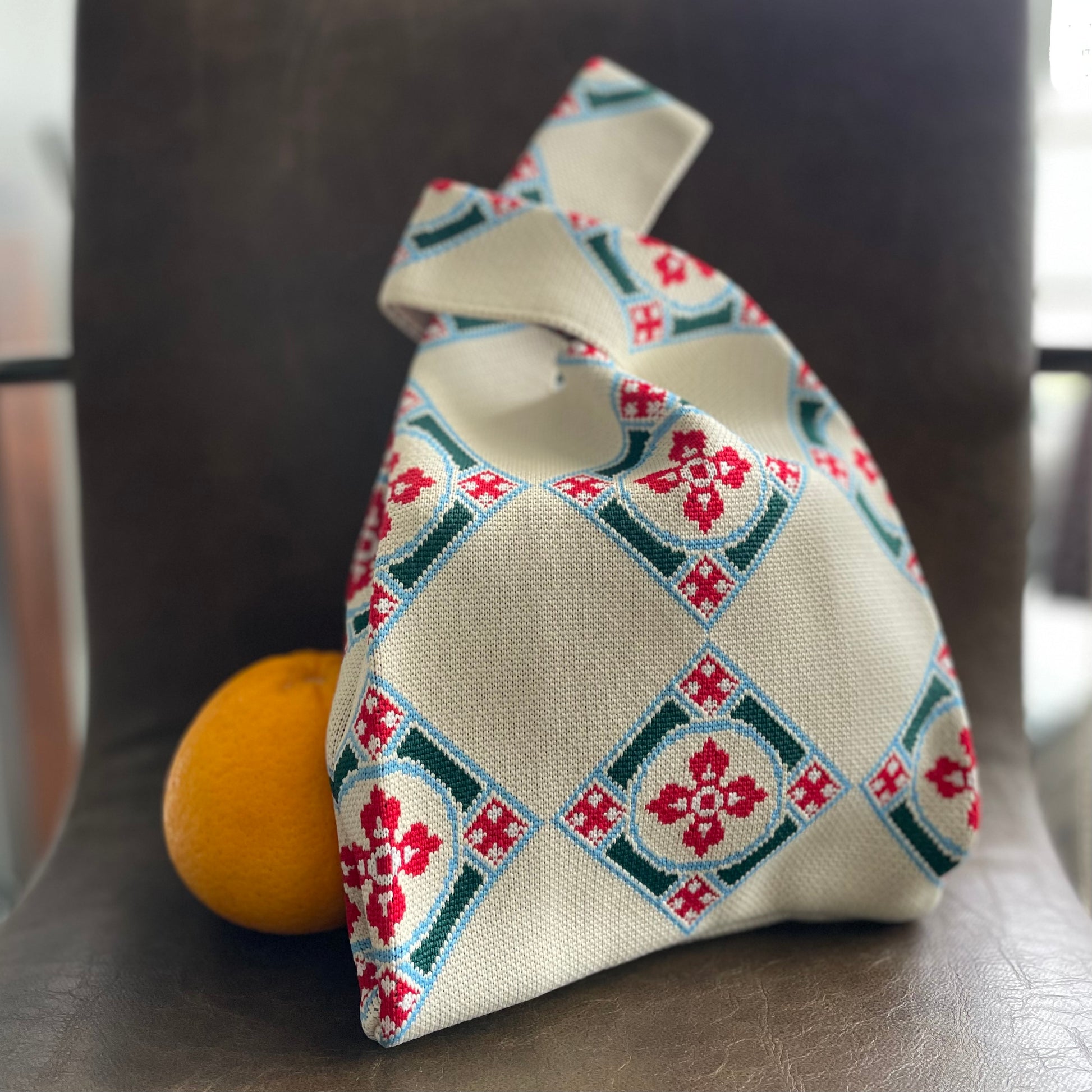 Peranakan Diamond Knit Bag with oranges