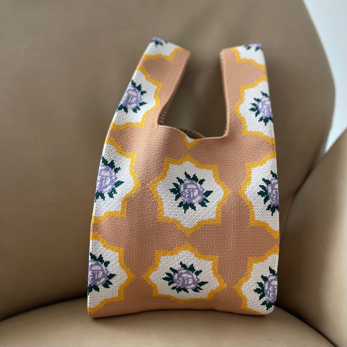 Peranakan Flower Knit Bag on chair