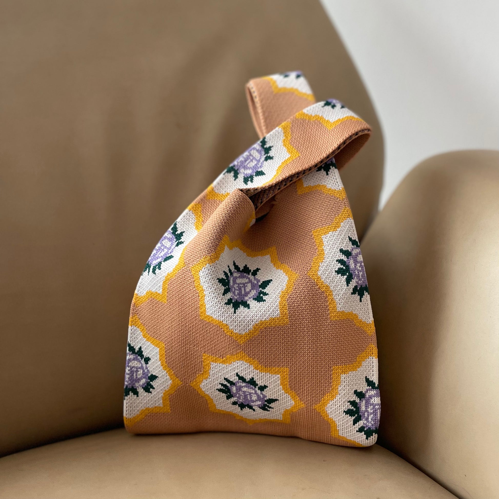 Peranakan Flower Knit Bag knotted
