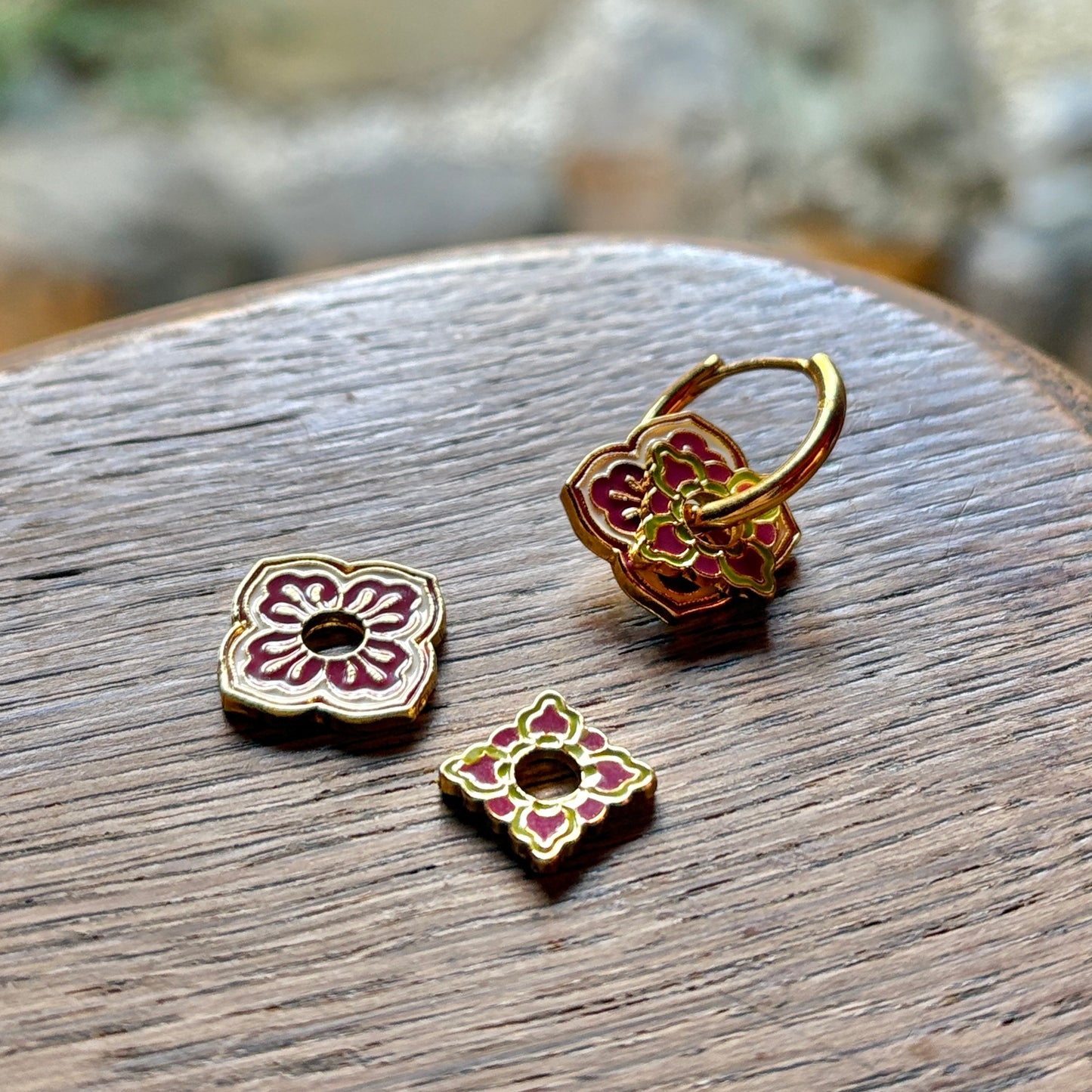 Peranakan Purple Hoop Earrings