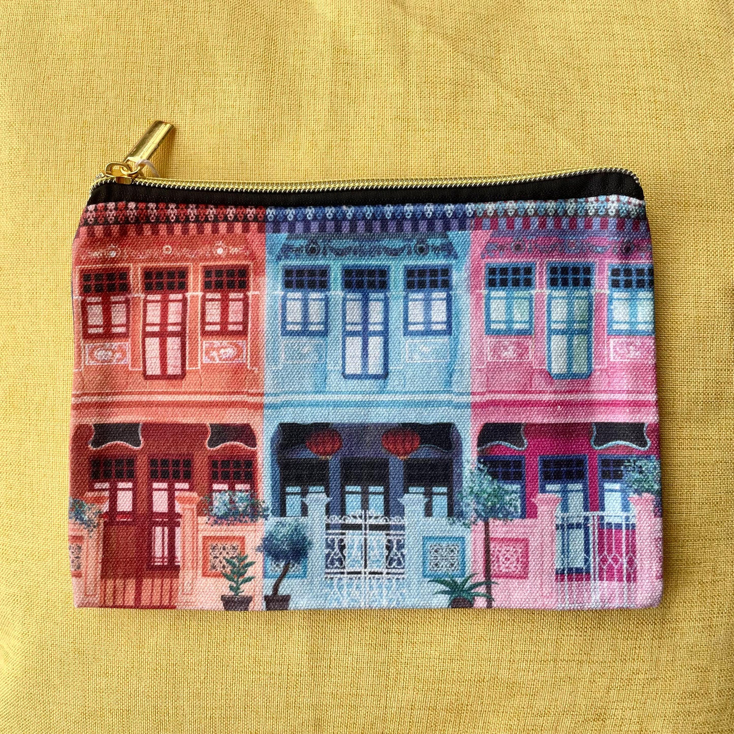 Peranakan Shophouses Pouch Yellow Background