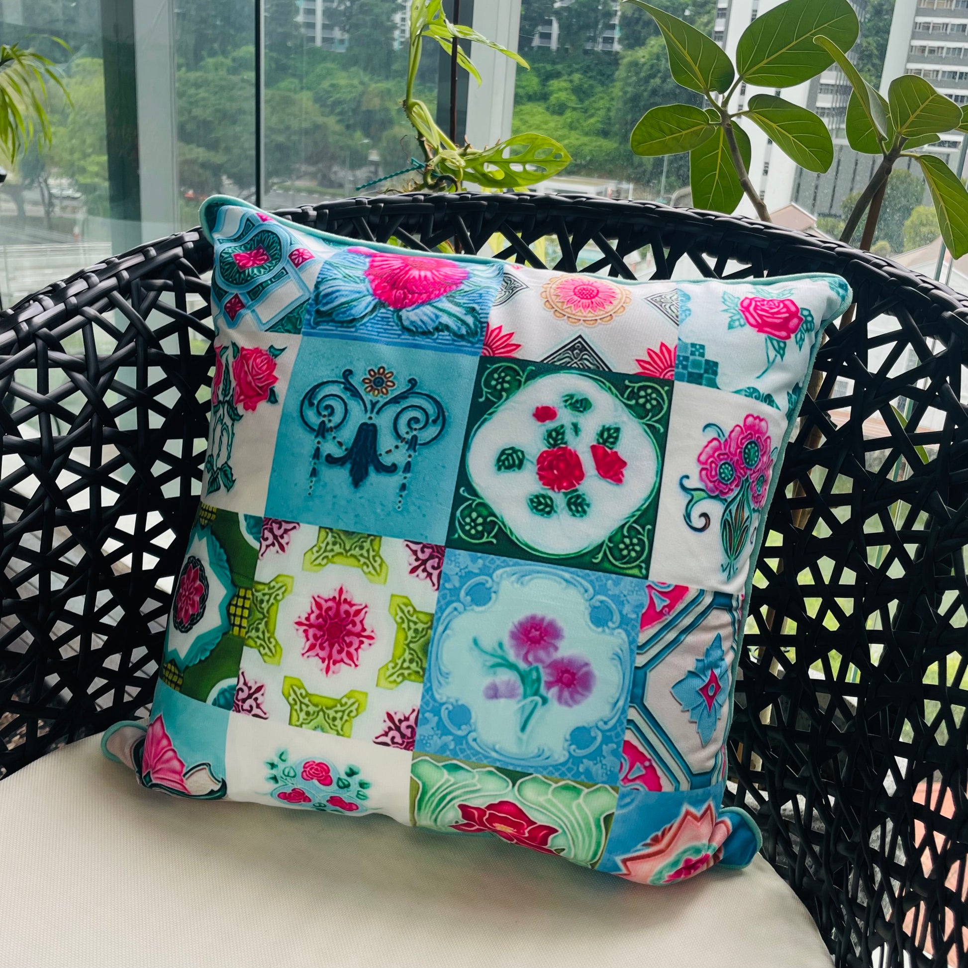 Peranakan Tiles Cushion Cover in Smooth Dutch Velvet