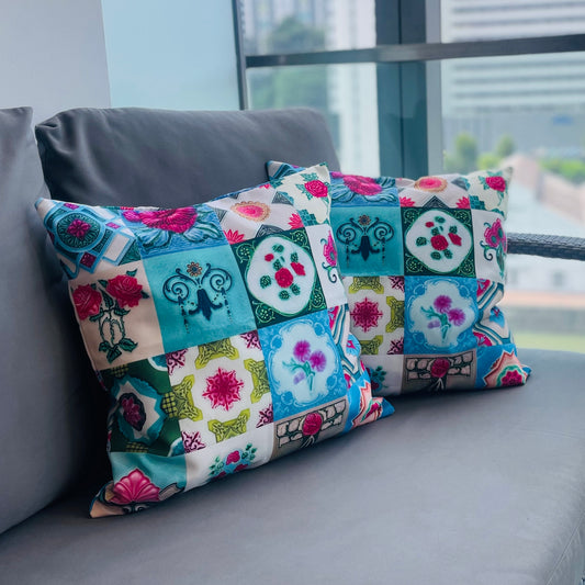 Peranakan Tiles Cushion Cover at Balcony