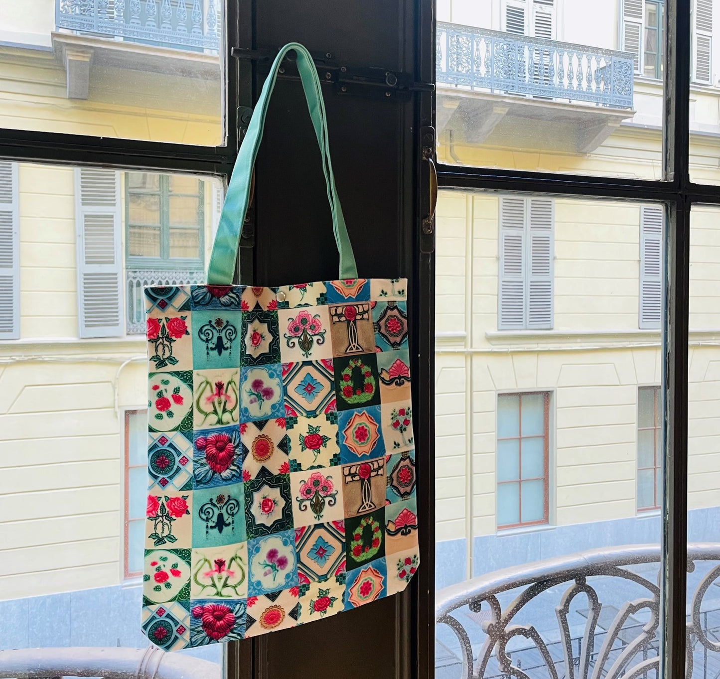 Singapore Souvenir - Peranakan Tiles Petite Tote by the window