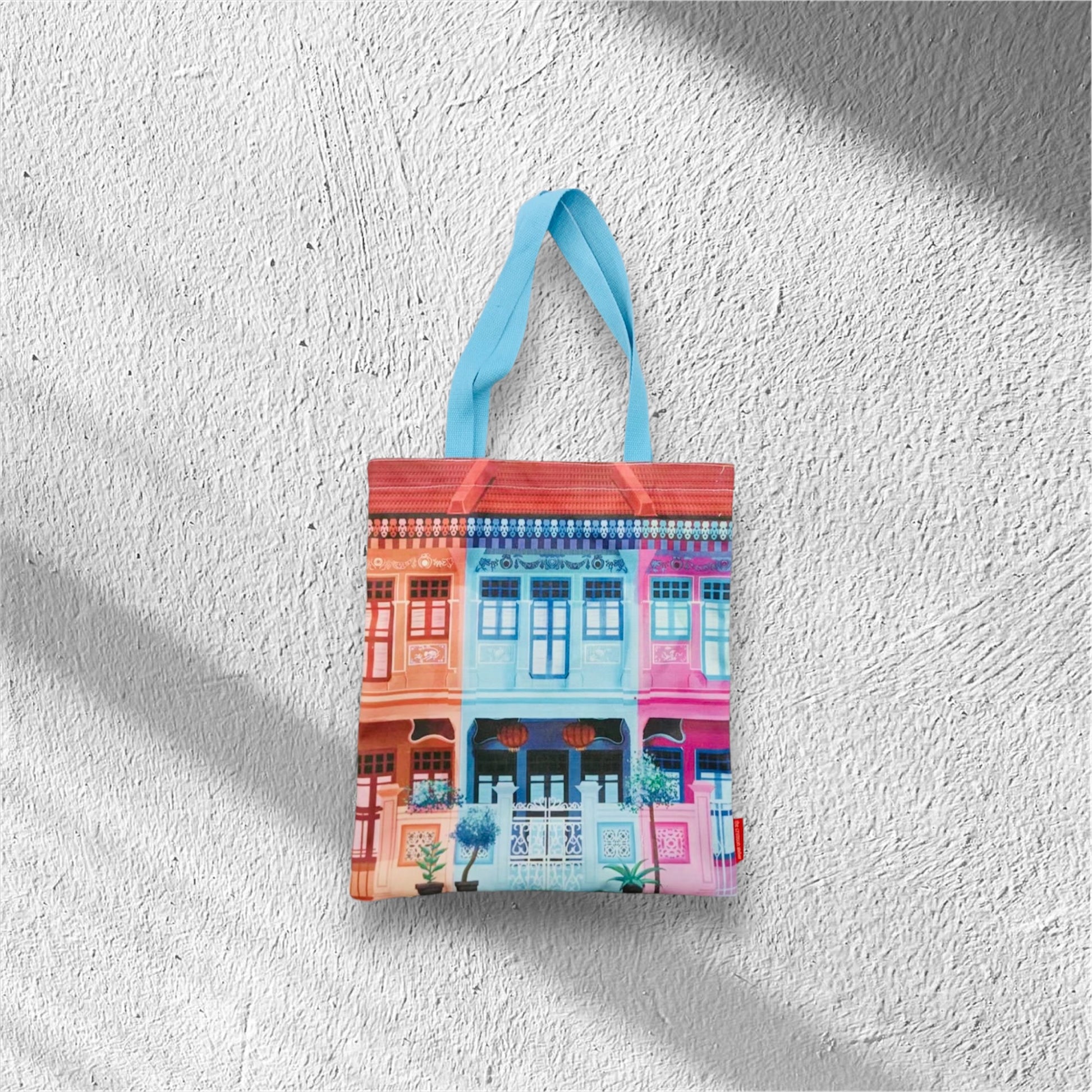 Singapore Souvenir - Shophouses Petite Tote featuring a vibrant print of Peranakan shophouses in Singapore