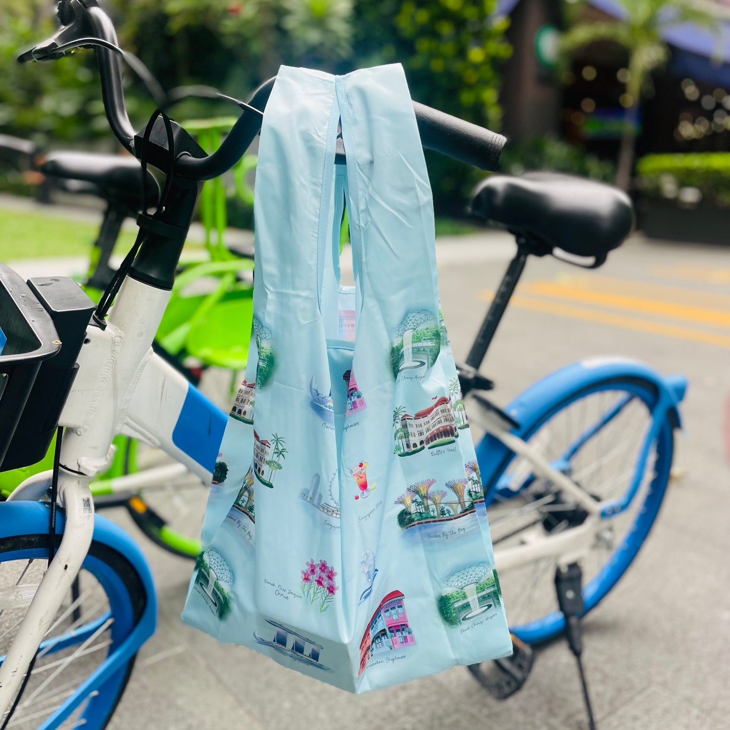Singapore Icons Eco Foldable Shopper on Bicycle
