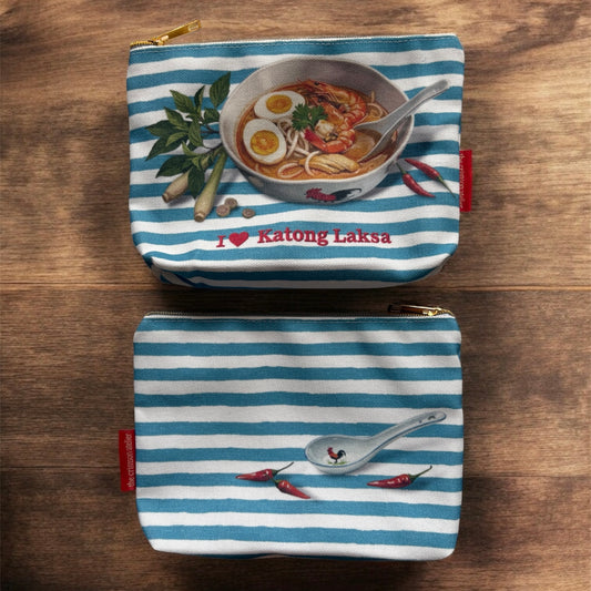 Singapore Souvenir - Katong Laksa Pouch with blue stripes