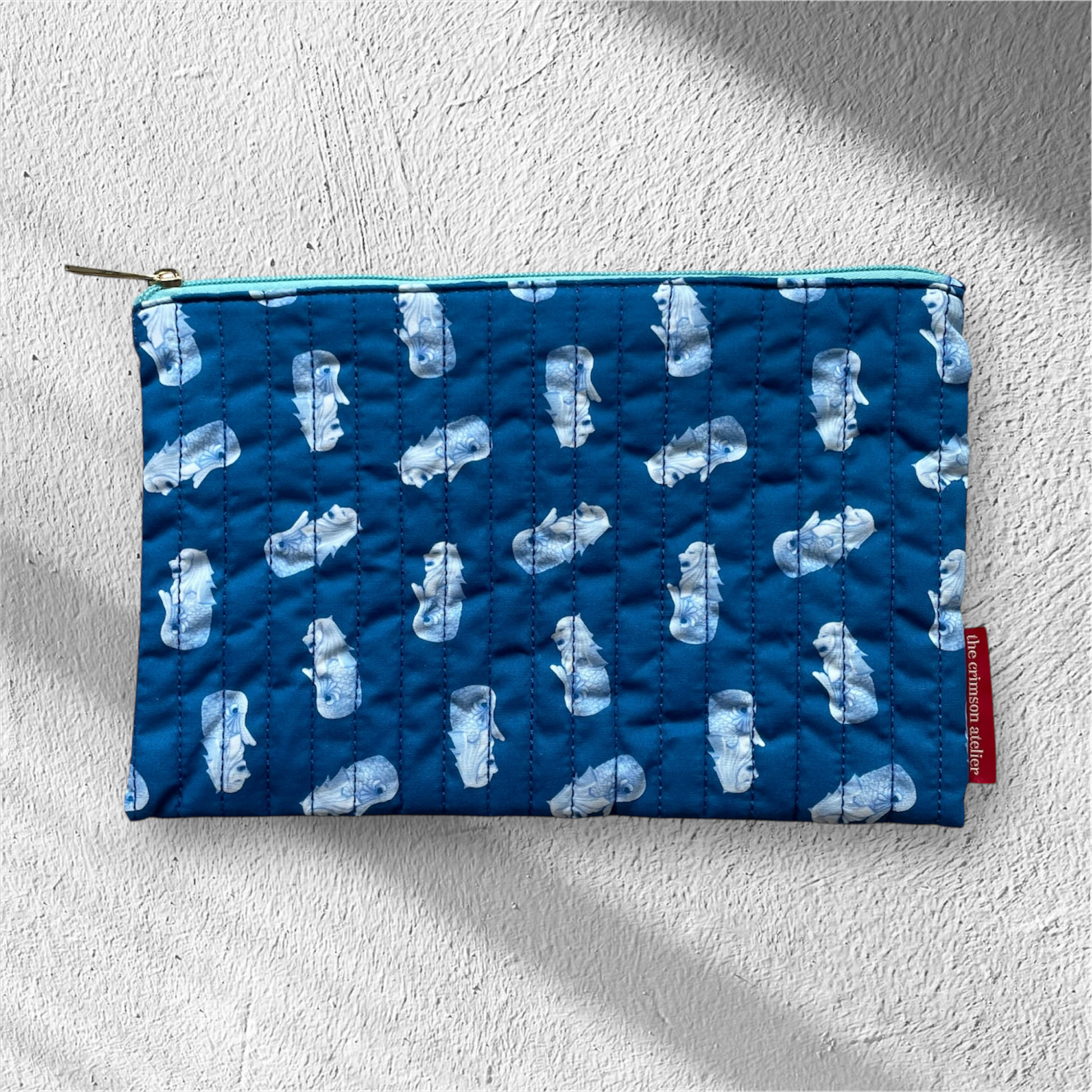 Singapore Souvenir - Merlion Quilt Pouch Navy