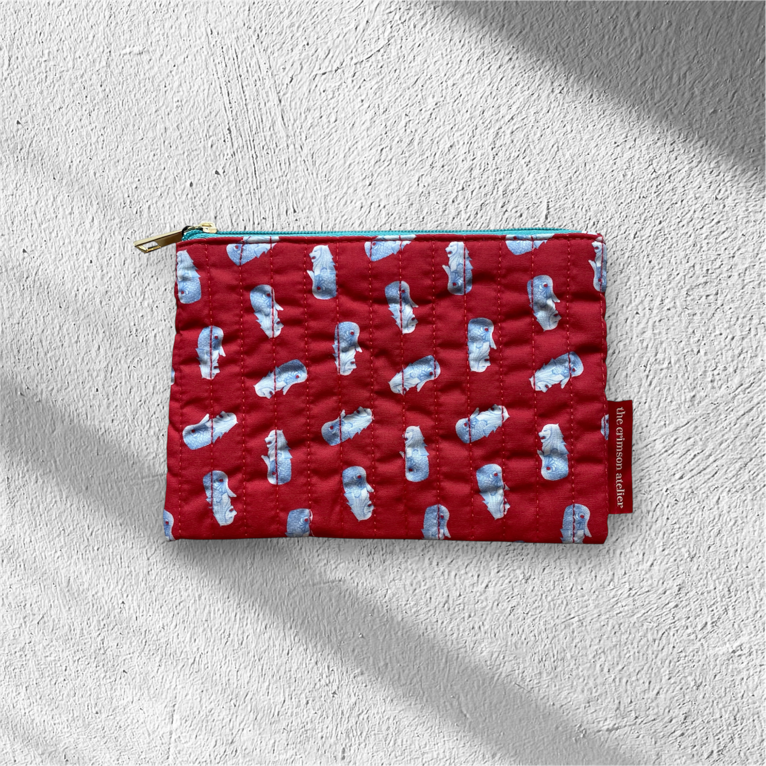 Singapore Souvenir - Merlion Quilt Pouch Red