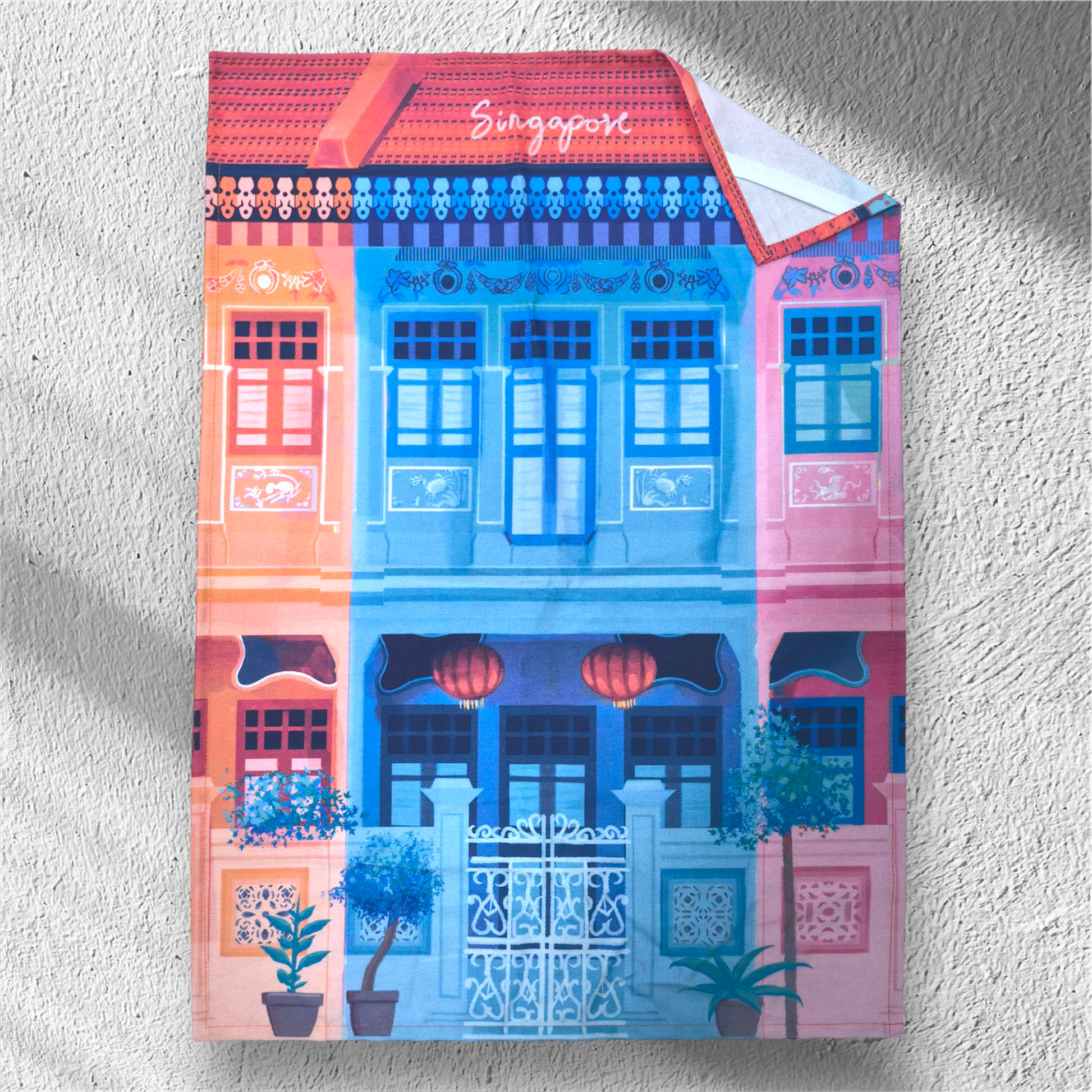 Singapore Souvenir - Tea towel with Peranakan Shophouses design